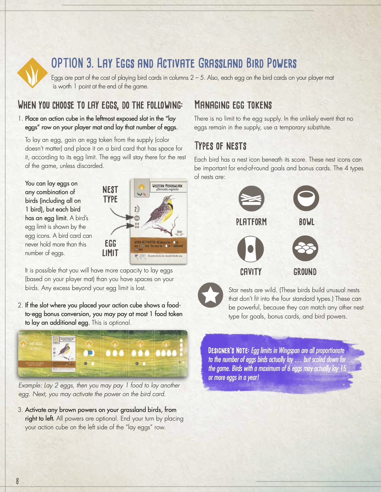 Page from Wingspan rules